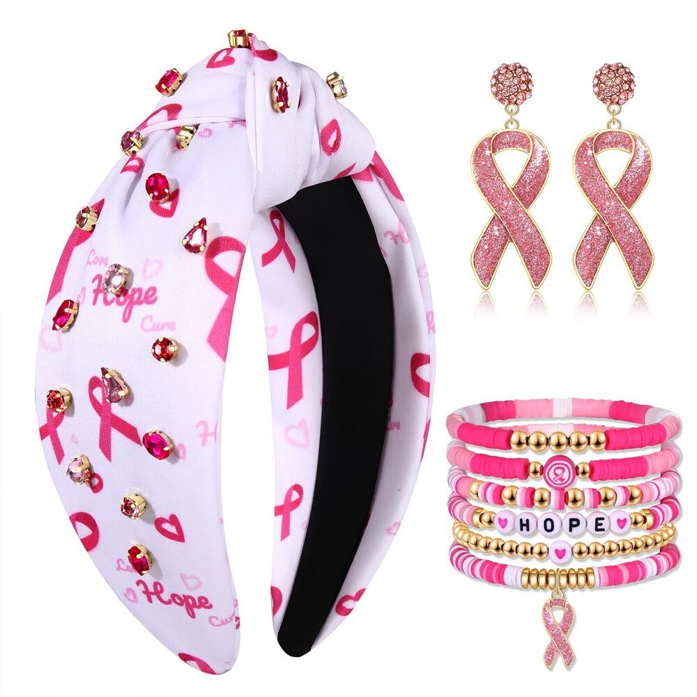 8861 Breast Cancer Awareness Headbands , Pink Ribbon Headbands Bracelet